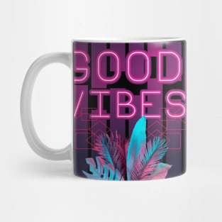 Tropical Summer Neon Good Vibes Aesthetic with Monsteras Palm and Banana Leaves Mug